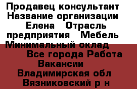 Продавец-консультант › Название организации ­ Елена › Отрасль предприятия ­ Мебель › Минимальный оклад ­ 20 000 - Все города Работа » Вакансии   . Владимирская обл.,Вязниковский р-н